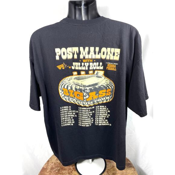 Post Malone Jelly Roll 2024 Tour Shirt XXL Black Tee - Picture 2 of 6